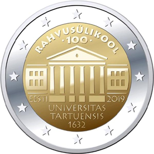 фото Эстония 2 евро 2019 Биметалл UNC Тартуский университет
