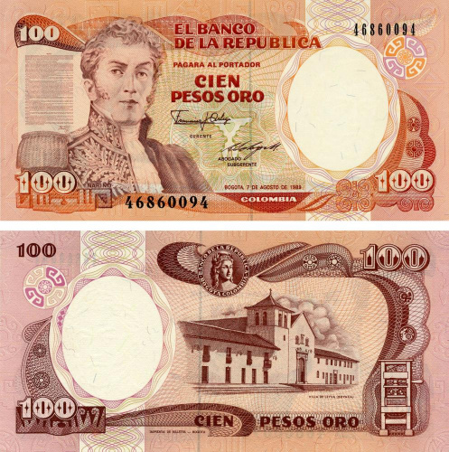 фото Колумбия 100 песо оро 1989 UNC (P426d)
