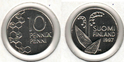 фото Финляндия 10 пенни 1997 VF (KM#65)