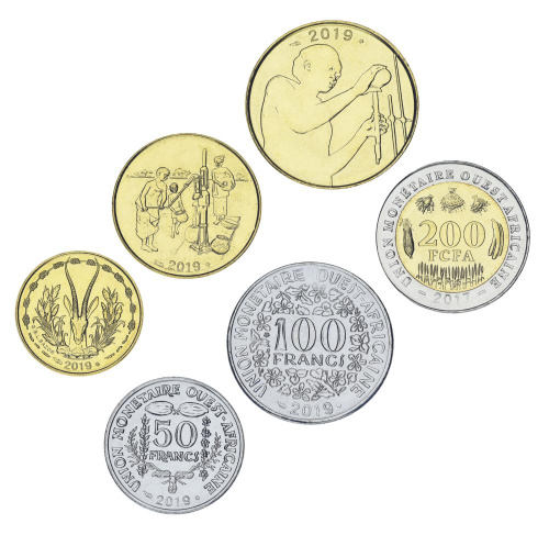 фото Западная Африка набор из 6 монет 2017-2019 UNC 5, 10, 25, 50, 100, 200 франков