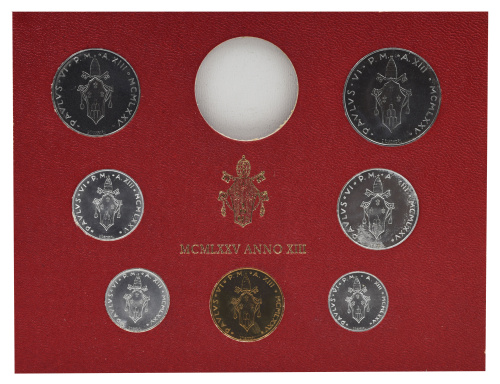 фото Ватикан набор из 7 монет 1975 AU-UNC 1, 2, 5, 10, 20, 50, 100 лир