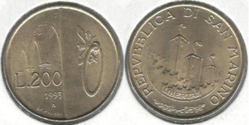 фото Сан-Марино 200 лир 1993 VF (KM#300)
