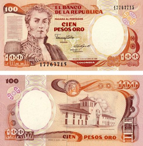 фото Колумбия 100 песо оро 1986 UNC (P426c)