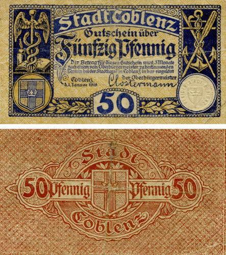 фото Германия Нотгельд  50 пфеннигов  1919 F-VF Кобленц