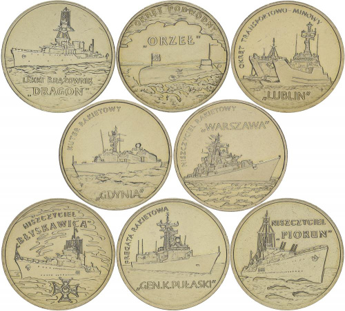 фото Польша набор из 8 монет по 2 злотых 2012-2013 UNC Корабли Польши