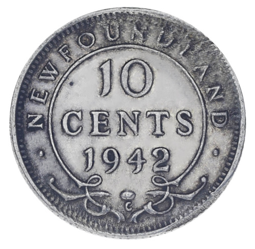 фото Ньюфаундленд 10 центов 1942 Серебро F-VF