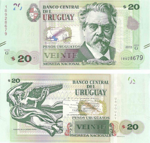 фото Уругвай 20 песо 2015 UNC (P93)