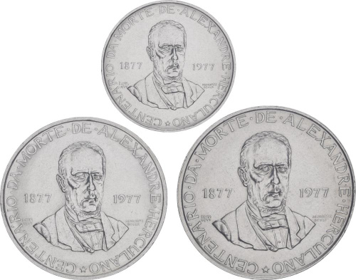 фото Португалия набор из 3 монет 1977 «Писатель Александр Геркулано» AU-UNC