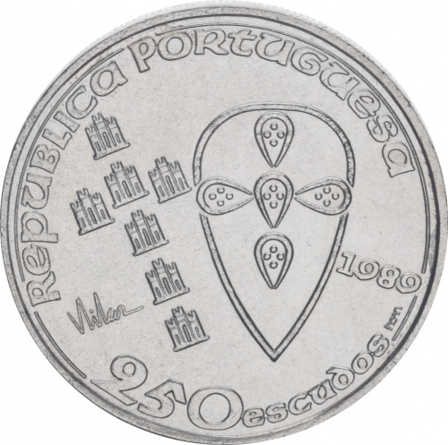 фото Португалия 250 эскудо 1989 «Основание Португалии» AU-UNC (KM#650)