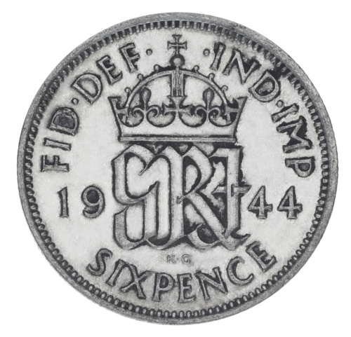 фото Великобритания 6 пенсов 1944 Серебро F-VF (Ag 500, 2,83 грамма)