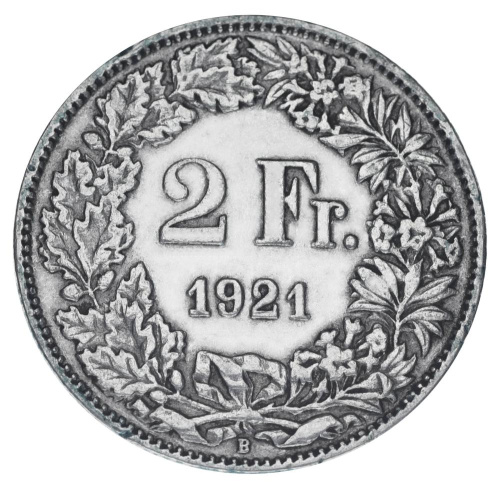 фото Швейцария 2 франка 1921 Серебро F-VF