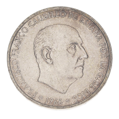 фото Испания 100 песет 1966 Серебро F-VF Франсиско Франко (Ag 800, 19 грамм)