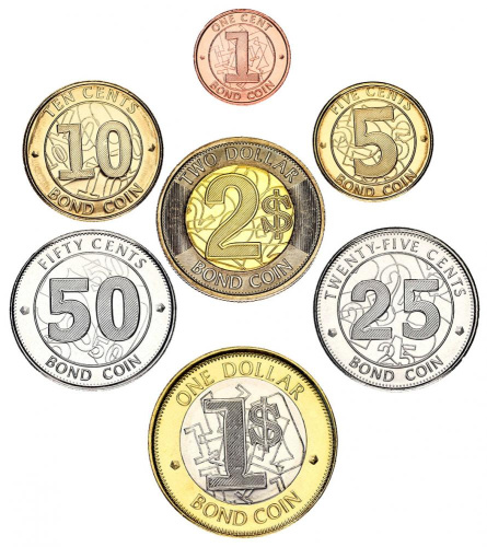 фото Зимбабве набор из 7 монет 2014-2018 UNC 1, 5, 10, 25, 50 центов, 1, 2 доллара