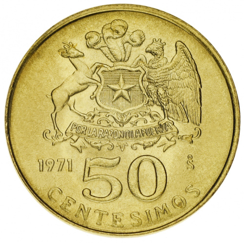 фото Чили 50 сентесимо 1971 AU-UNC (KM#196)