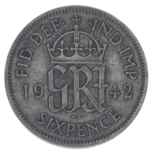 фото Великобритания 6 пенсов 1942 Серебро F-VF (Ag 500, 2,83 грамма)