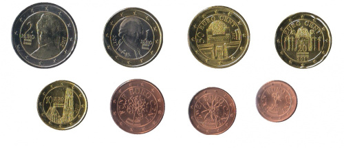 фото Австрия набор из 8 монет евро 2017 UNC 1, 2, 5, 10, 20, 50 центов, 1, 2 евро