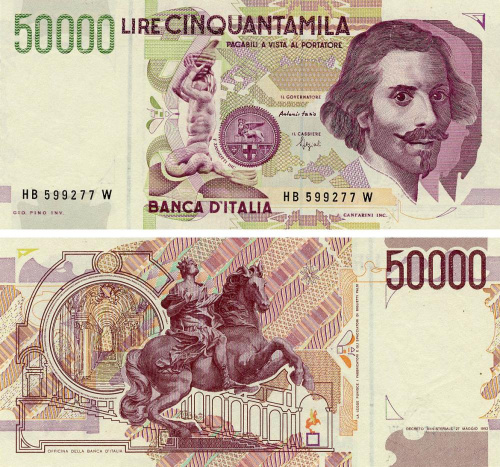 фото Италия 50000 лир 1992 UNC (P116b)