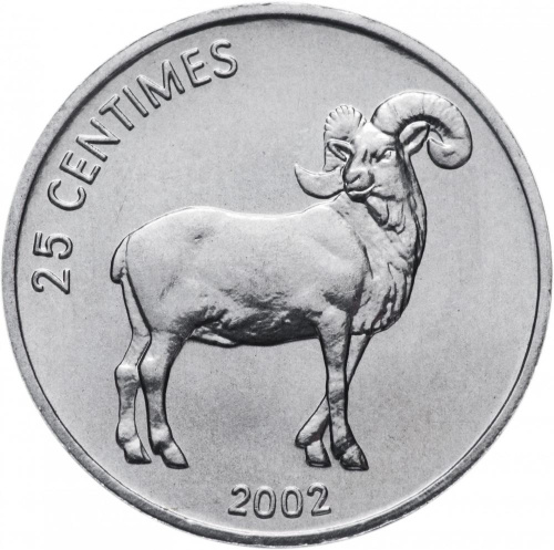 фото Демократическая республика Конго 25 сентим 2002 UNC Баран (KM#77)