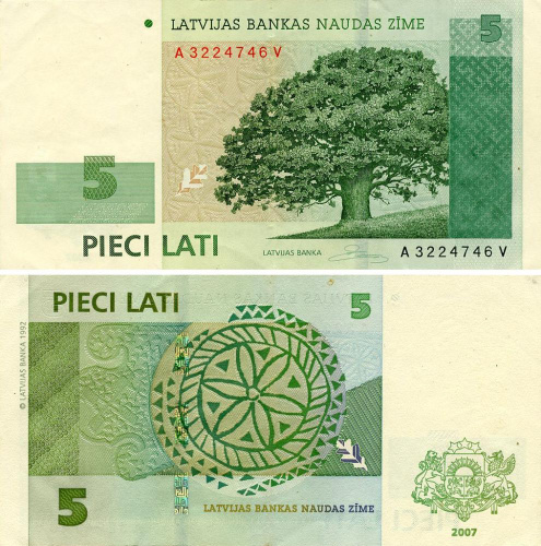 фото Латвия 5 латов 2007 F-VF (P53b)