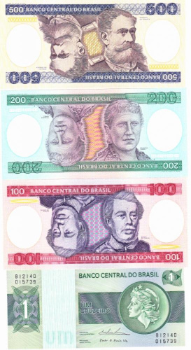 фото Бразилия набор из 3 банкнот «1, 200, 500 крузейро» UNC