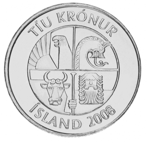 фото Исландия 10 крон 2008 AU-UNC Рыба