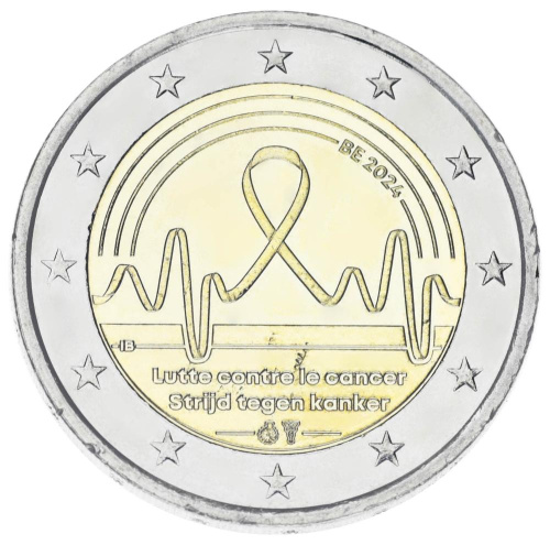 фото Бельгия 2 евро 2024 Биметалл UNC Борьба с раком