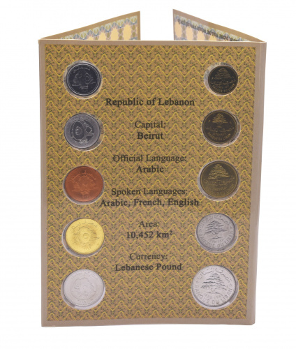 фото Ливан набор из 10 монет 1972-2012 UNC 5, 10, 25, 50 пиастров, 1, 25, 50, 100, 250, 500 фунтов Сувенир