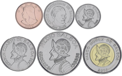 фото Панама набор из 6 монет 2017-2019 UNC 1, 5, 10, 25, 50 сентесимо, 1 бальбоа