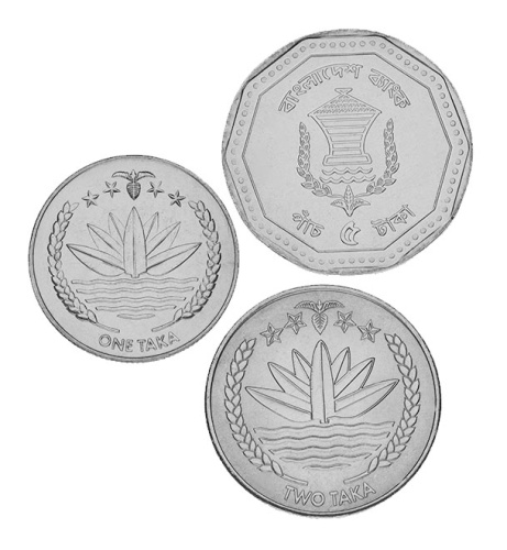 фото Бангладеш набор из 3 монет 2010-2013 UNC 1, 2, 5 така