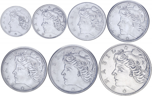фото Бразилия набор из 7 монет 1969-1978 UNC 1, 2, 5, 10, 20, 50 сентаво, 1 крузейро