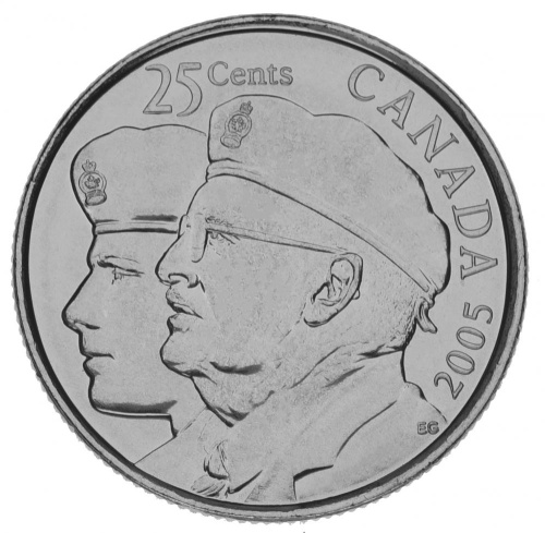 фото Канада 25 центов 2005 UNC Год ветеранов