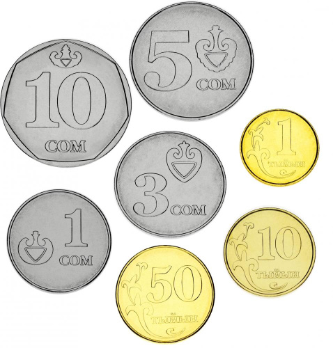 фото Киргизия набор из 7 монет 2008-2009 UNC 1, 10, 50 тын, 1, 3, 5, 10 сом