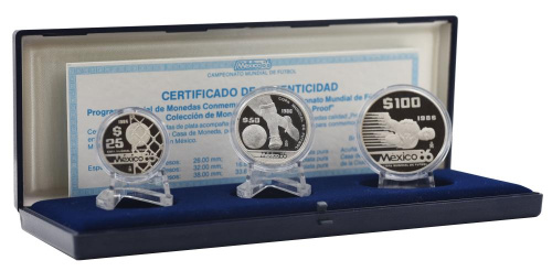 фото Мексика набор из 3 монет 1986 Серебро Proof Чемпионат мира по футболу в Мексике в 1986 году