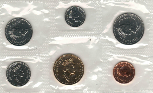 фото Канада набор из 6 монет 1990 UNC 1, 5, 10, 25, 50 центов, 1 доллар