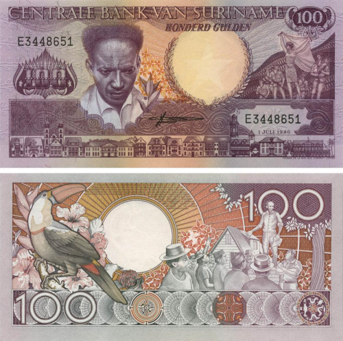 фото Суринам 100 гульденов 1986 UNC (P133a)