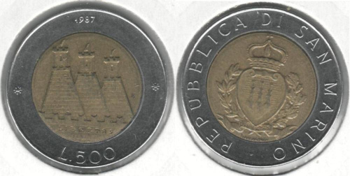 фото Сан-Марино 500 лир 1987 VF (KM#209)