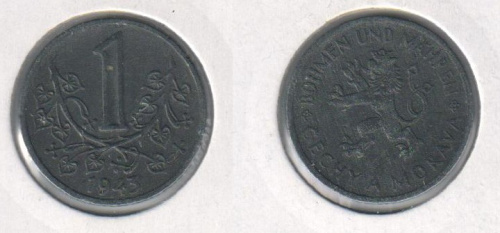 фото Богемия и Моравия 1 крона 1943 VF (KM#4)