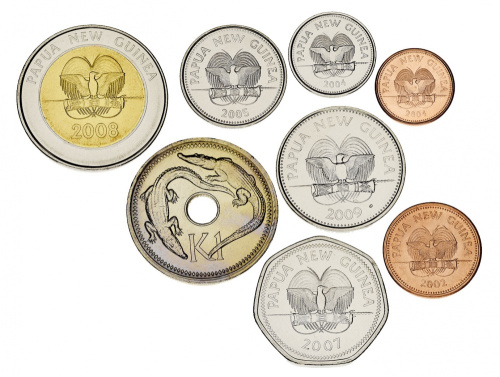 фото Папуа-Новая Гвинея набор из 8 монет 1995-2014 AU-UNC 1, 2, 5, 10, 20, 50 (2007) тойя, 1, 2 кина