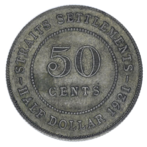 фото Великобритания 50 центов 1921 Серебро F-VF Стрейтс-Сетлментс (Ag 500, 8,42 грамма)