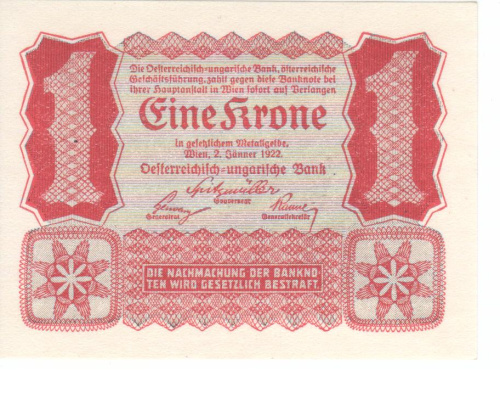 фото Австрия 1 крона 1922 UNC