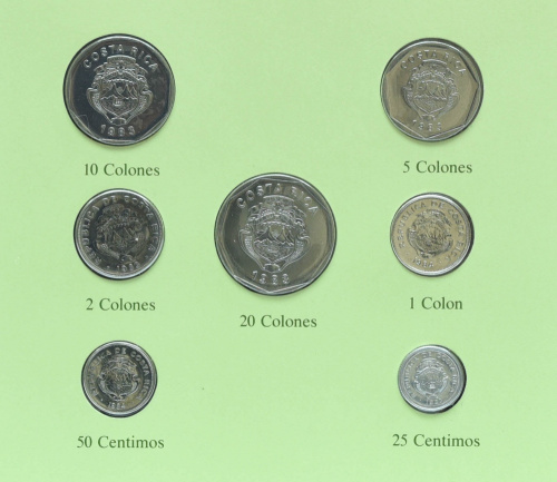 фото Коста-Рика Набор монет 1983-1984 UNC 25, 50 сентим, 1, 2, 5, 10, 20 колонов и 1 марка в сувенирной упаковке