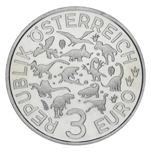 фото Австрия 3 евро 2022 UNC Динозавр - Орнитомим