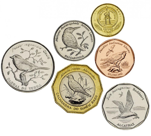 фото Кабо-Верде набор из 6 монет 1994 UNC Птицы 1, 5, 10, 20, 50, 100 эскудо