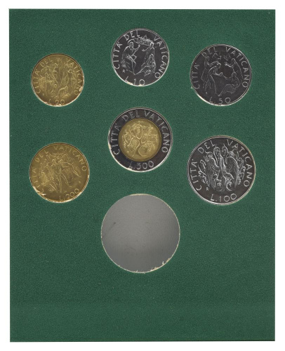 фото Ватикан набор из 6 монет 1989 AU-UNC Римский папа - Иоанн Павел II 10, 20, 50, 100, 200, 500 (биметалл) лир