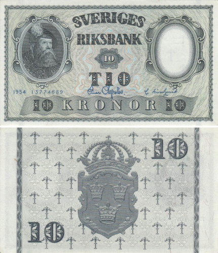 фото Швеция 10 крон 1954 UNC (P43b)