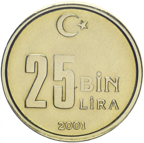 фото Турция 25000 лир 2001 UNC
