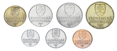 фото Словакия набор из 7 монет 1993-2007 UNC 10, 20, 50 геллеров, 1, 2, 5, 10 крон