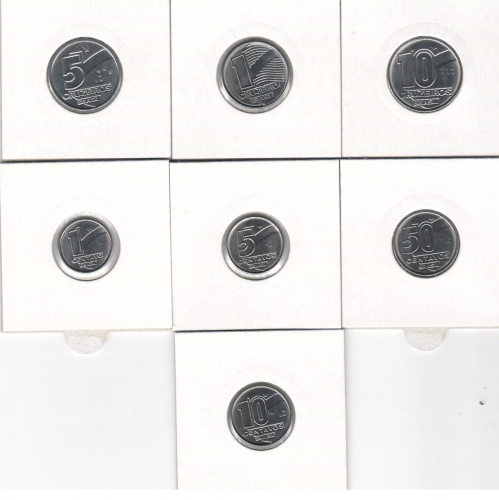 фото Бразилия набор из 7 монет 1989-1992 UNC 1, 5, 10, 50 сентаво, 1, 5, 10 крузейро