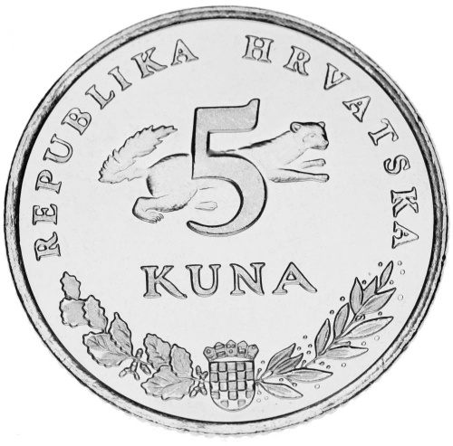фото Хорватия 5 куна 2007 AU-UNC Медведь