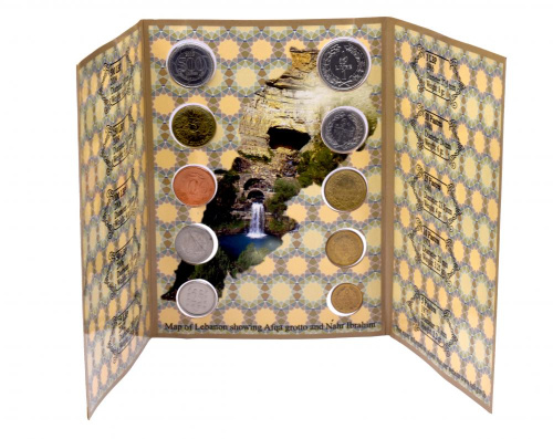 фото Ливан набор из 10 монет 1972-2012 UNC 5, 10, 25, 50 пиастров, 1, 25, 50, 100, 250, 500 фунтов Сувенир